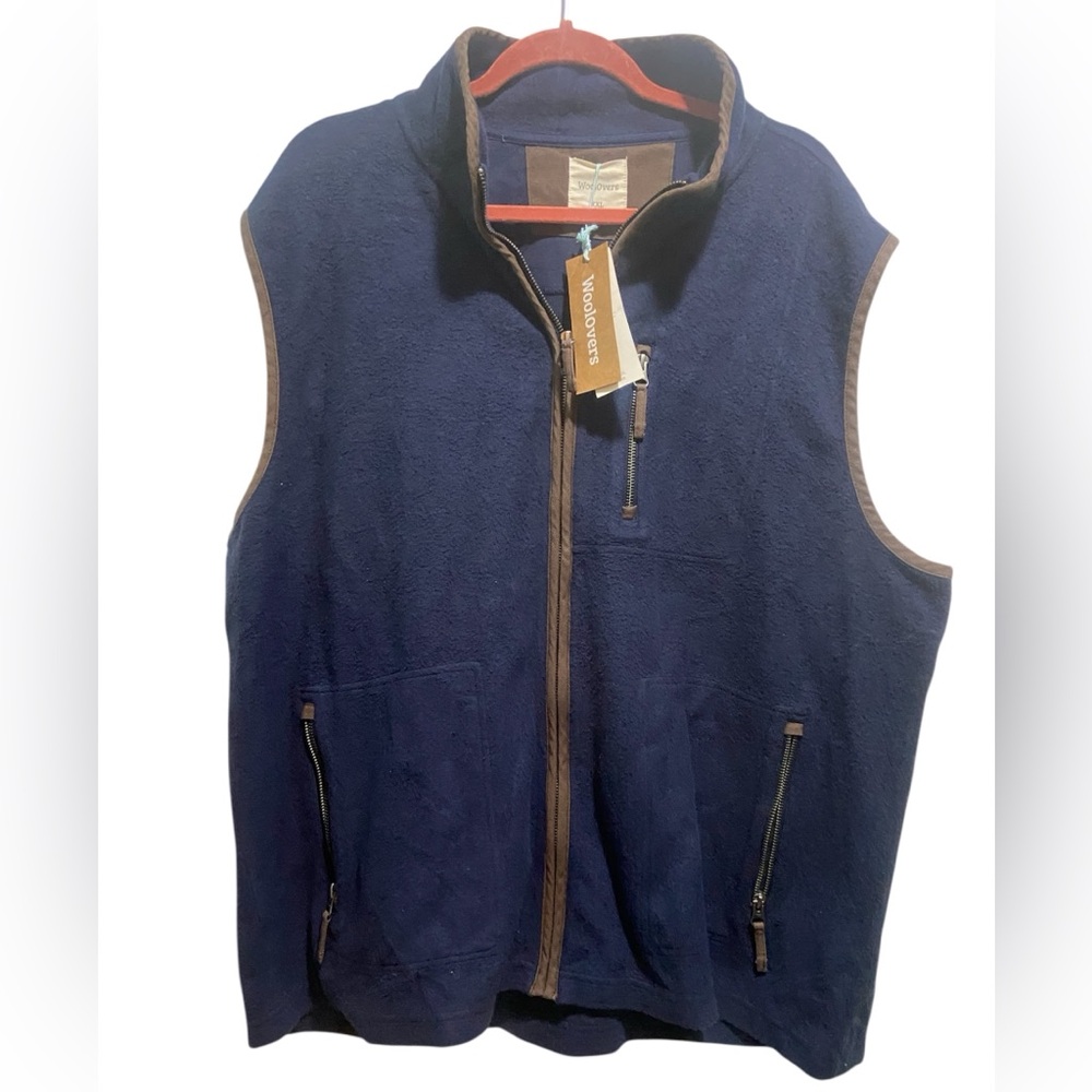 WOOLOVERS Men’s Fleece Gilet Blue Cardigan Sweater Zippered Vest Size XXL New